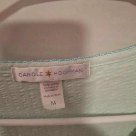 CAROLE HOCHMAN Light Blue Waffle Knit Embroidered Button Front Cardigan M - Picture 2 of 6